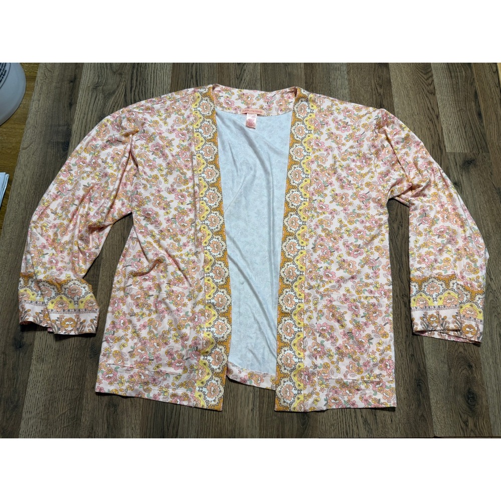 Power 2 The Flower Kimono Cardigan Womens S/M Pink Floral Boho Coverup Excellent